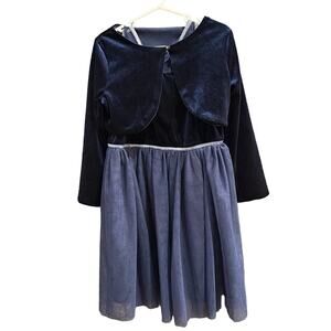 Ava & Yelly, Midnight Blue Velour Dress & Shrug, VGUC, Sz 6 (6A)